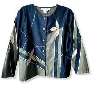 Women 90s Denim Patchwork Blazer Jacket LP Boxy Art To Wear Artsy Lagenlook